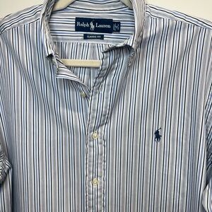 Ralph Lauren Classic Fit Blue White Striped Button Down Shirt Men’s XL